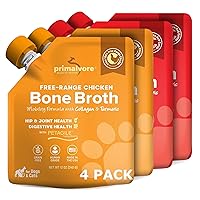 Primalvore Free-Range Bone Broth for Dogs &Cats, Mobility Formula w/Collagen Peptides to Help Support Hip & Joints, Digestion, Skin & Coat and Hydration, Human Grade, Mix 4 Pack Chicken and Beef