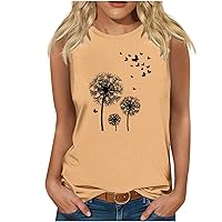 Vintage Tank Tops for Women Fashion Dandelion Letter Print Tunic Tops Casual Short Sleeve V-Neck Fitting Blouse Tees