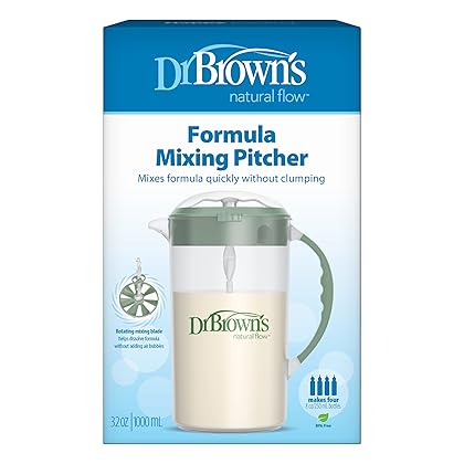 Dr. Brown's Baby Formula Mixing Pitcher with Adjustable Stopper, Locking Lid, & No Drip Spout, 32oz, BPA Free, Olive