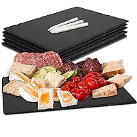 Slate Cheese Boards, 6 Pack 9 x 6” Slate Plates Black Mini Charcuterie Boards Serving Tray Stone Plates Display Chalkboard with Soapstone Chalks for Sushi, Meats, Cheese, Cake, Appetizers