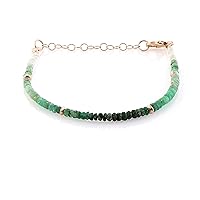 Natural Emerald Faceted Rondelle Beads Bracelet With 925 Sterling Silver Chain Rose Gold Plated, Shaded Gemstone Handmade Jewelry Gift for Women, Girls, Birthday, Anniversary.