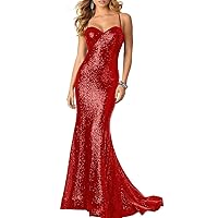 Women's Spaghetti Straps Sequin Mermaid Prom Dresses Long Sweetheart Eveing Bridesmaid Formal Gowns