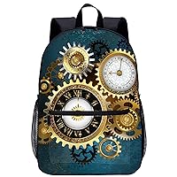 Two Steampunk Clocks with Gears 17 Inch Laptop Backpack Lightweight Work Bag Business Travel Casual Daypack