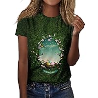 2024 Summer Easter Printed Shirt Womens Blouse Short Sleeve Tunic Daily Tee Round Neck Casual Tshirt Fashion Tops