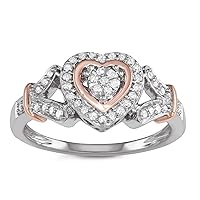 Mother's Day Gift For Her 1/4 Carat Total Weight (cttw) Sterling Silver, Two-Tone Heart Shape Diamond Halo Ring for Women