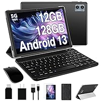 Oangcc Android 13 Tablet 2024 Newest 10 Inch Tablets with 12GB RAM +128GB ROM +1TB Expanded Octa-Core, 2 in 1 Tablet with Keyboard Mouse 5G Wi-Fi Blue/Tooth GMS Certified GPS - Black