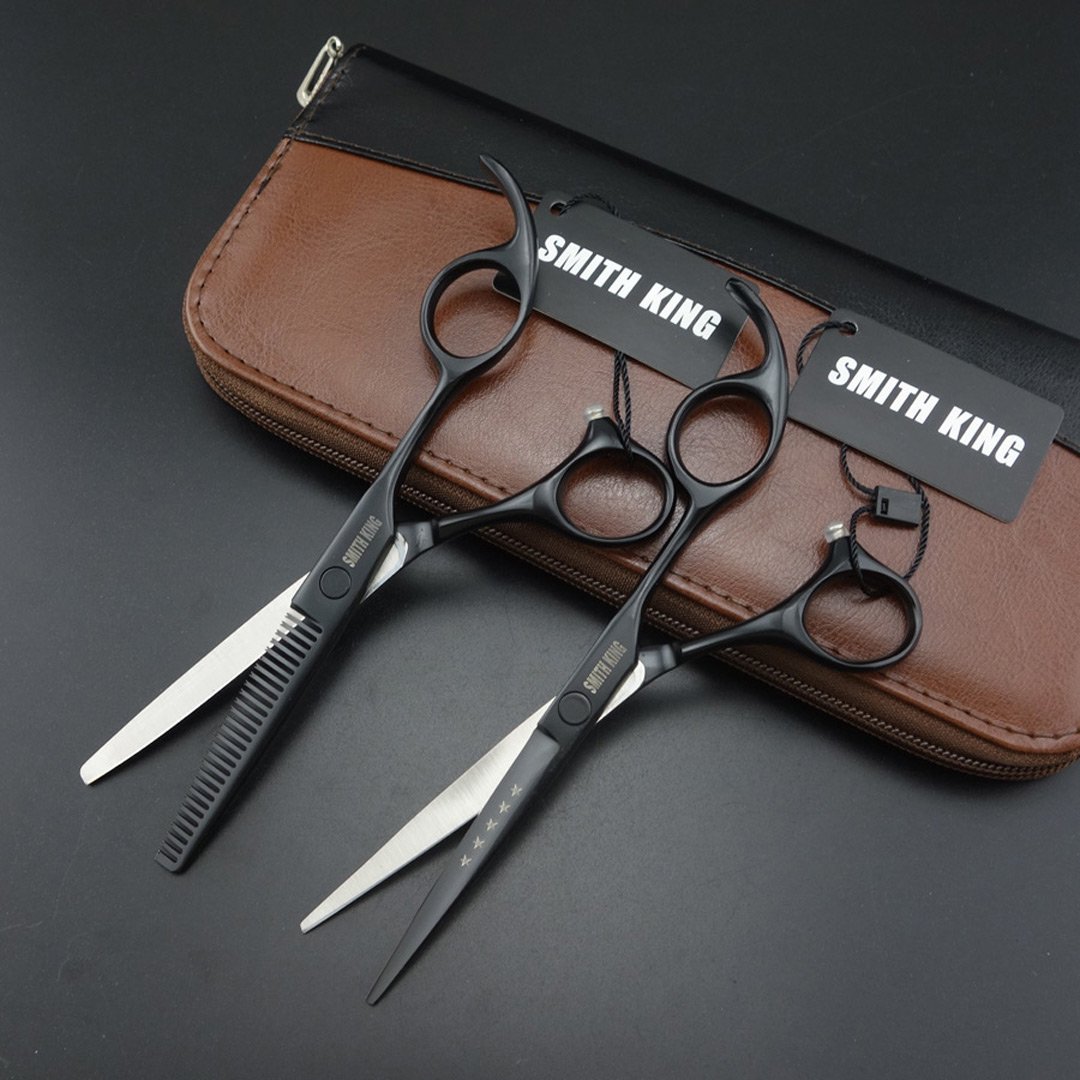 Black Hair Cutting Scissors Set with Lether Scissors Case,Hair Cutting Scissors Thinning Scissors for Personal and Professional