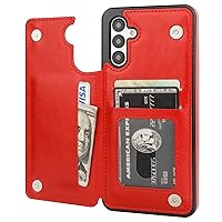 Compatible with Samsung Galaxy A13 Wallet Case with Card Holder, PU Leather Kickstand Card Slots Case, Double Magnetic Clasp and Durable Shockproof Cover 6.6 Inch(Red)