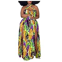 XJYIOEWT Sundress with Built in Bra,Dress Women's Floral Size Print Maxi Split Neck Sexy Women's Dress Sleeveless Swing