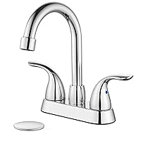 4 Inch Centerset Bathroom Faucet Polish Chrome Deck Mount Two Handles Vanity Vessel Sink Mixer Tap Lavatory Basin 360° Swivel Spout with Water Supply Hoses and Pop Up Drain