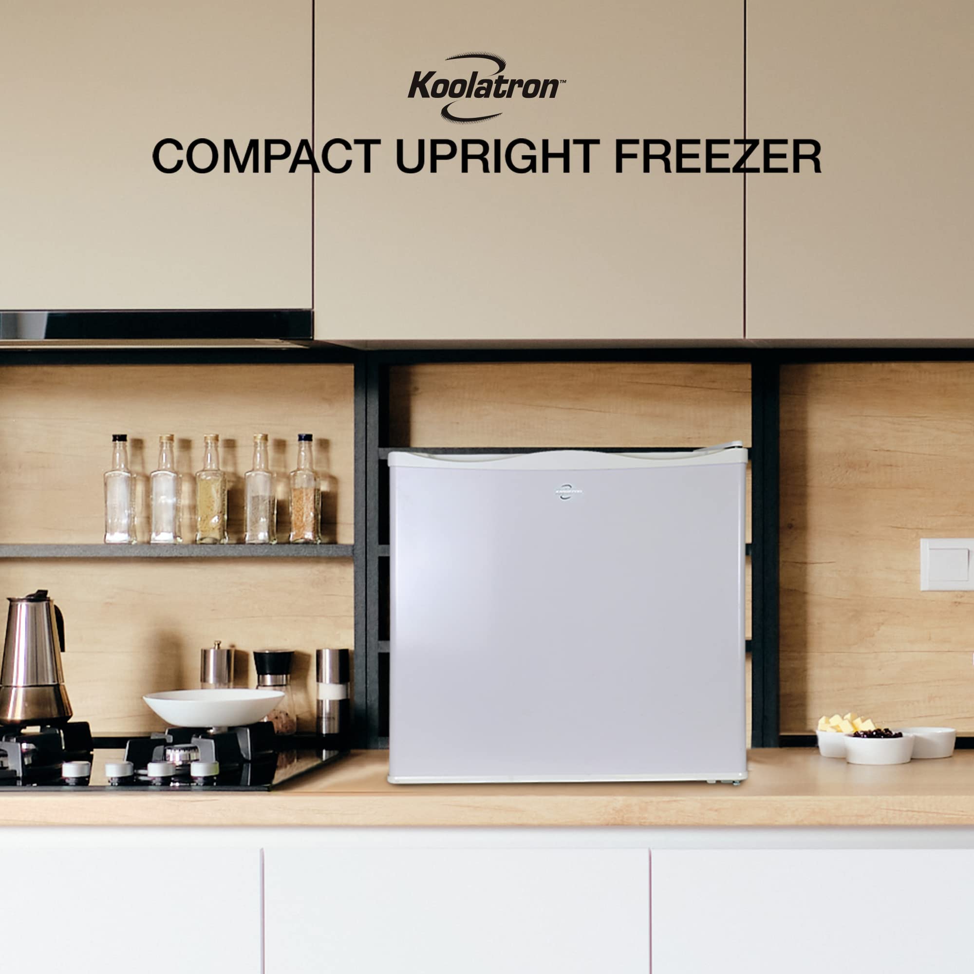 Koolatron Mini Upright Freezer 1.2 cu ft (34L) White, Manual Defrost, Space-Saving Flat Back, Reversible Door, Wire Shelf, for Apartment, Condo, Office, RV, Cabin, Dorm Room, Home Bar