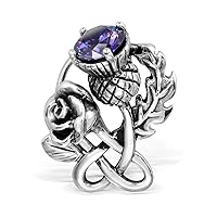 WithLoveSilver 925 Sterling Silver Celtic Classic Scottish Style Thistle Heart Rose Simulated Cubic Zirconia Brooch