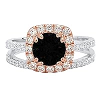 2.25ct Round Cut Halo Solitaire Natural Black Onyx Engagement Promise Anniversary Bridal Ring Band set 18K White Rose Gold