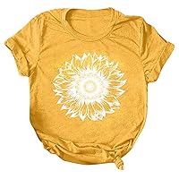 Teacher Shirts Women Casual Sunflower Printing Short Sleeves Crew Neck Loose Tshirt Blouse Tops Womens Stretch