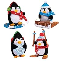 Bucilla Felt Applique 4 Piece Ornament Making Kit, Penguins at Play, Perfect for DIY Arts and Crafts, 89496E, White