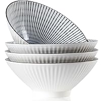 38 oz Japanese Ramen Bowls, Cereal Bowls, Soup Bowls, Pho Bowls, Noodle Bowls, Blue and White Ceramic Bowls Set of 4, 8 inches