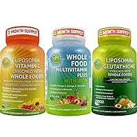 SUPPLEMENTS STUDIO Vegan Whole Food Daily Multivitamin with Iron - Bundle up with - Liposomal Vitamin C 1500mg Capsules & Liposomal Glutathione 500mg Supplement, Master Antioxidant & Detoxifier