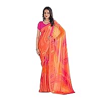 Indian Woman casual Multi Color Chiffon Printed Sari Blouse Women Saree