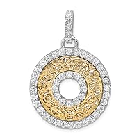 925 Sterling Silver Solid Polished CZ Cubic Zirconia Simulated Diamond and Gold Plated Circle Pendant Necklace Measures 39x28mm Wide Jewelry for Women