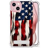 American Flag Case for iPhone 15 with Stand,Drop Protection Slim Phone Case Cover for iPhone 15 6.1in - Red American Flag