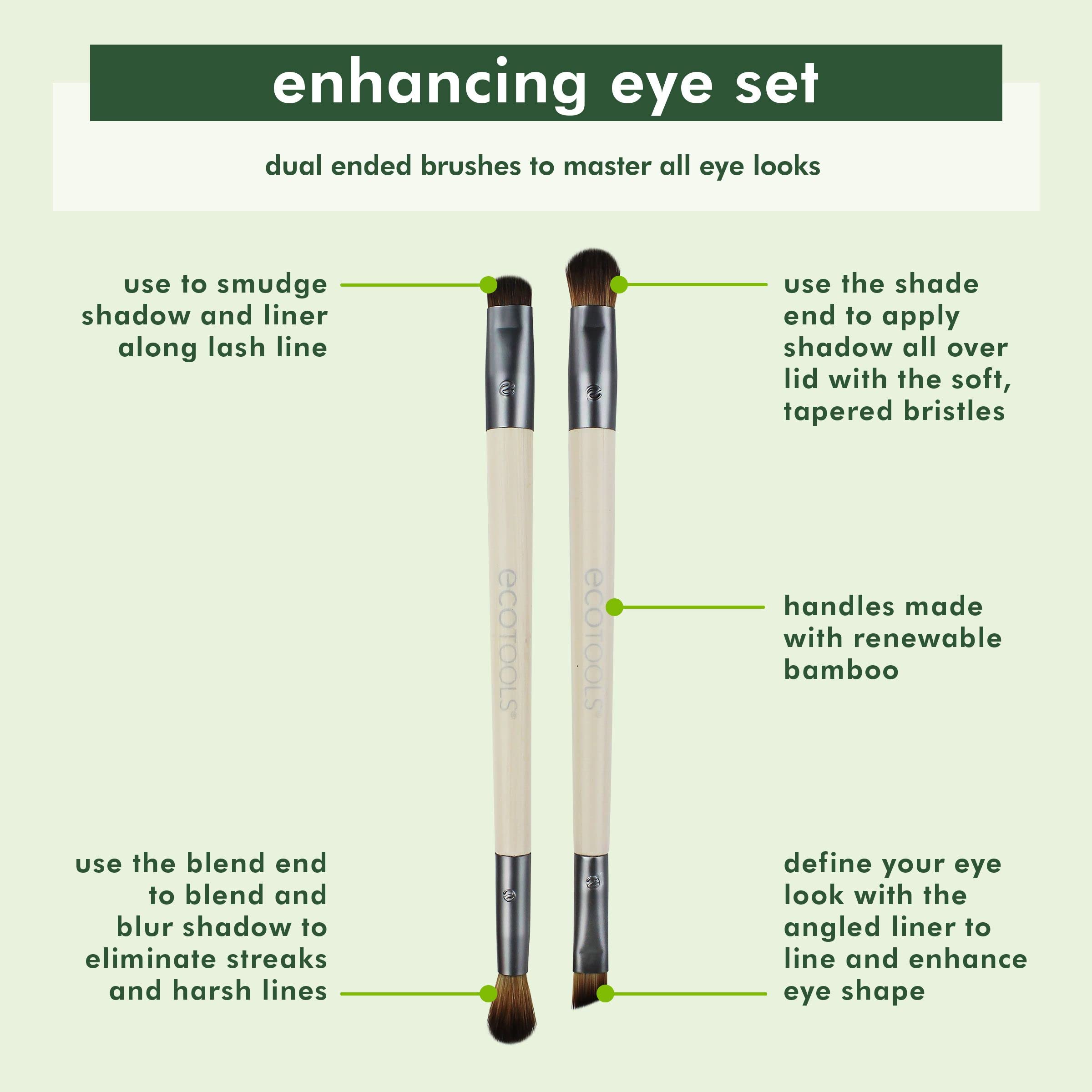 EcoTools Eye Enhancing Duo Makeup Brush Kit, For Eyeshadow, Use to Define, Blend, Smudge, & Shade Eyes, Synthetic Bristles, Eco-Friendly Makeup Brushes, Cruelty-Free & Vegan, 2 Piece Set