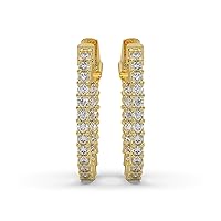 Moissanite Round Cut 2.4TCW D Color Diamond Outside Inside Saddle Backs Big Hoop Earring Gift For Love With 18K Yellow Gold