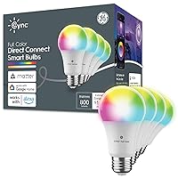 GE CYNC Smart LED Light Bulbs, Full Color and Color Changing, Matter Compatible, Bluetooth and Wi-Fi Enabled, Works with Alexa and Google Home, A19 Bulbs (4 Pack)