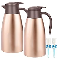 2pcs 68oz Thermal Coffee Carafe Coffee Thermos, Insulated Stainless Steel Coffee Carafes for Keeping Hot Drinks, Double Walled Thermal Pot Dispenser for Coffee, Hot Water, Tea, Hot Beverage