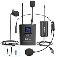 Bietrun UHF Wireless Lavalier Lapel Microphone System/Headset Mic/Stand Mic, 165ft Range, Rechargeable Transmitter Receiver, 1/4