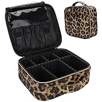 Relavel Travel Makeup Train Case Makeup Cosmetic Case Organizer Portable Artist Storage Bag with Adjustable Dividers for Cosmetics Makeup Brushes Toiletry Jewelry Digital Accessories (Leopard)