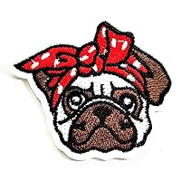 Nipitshop Patches Head Dog with Red Bow Animals Kids Cartoon Embroidered Iron on Applique Patches for Clothings Jeans Skirt Vests Scarf Hat Backpacks