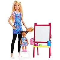 Barbie Careers Doll & Playset, Art Teacher Theme with Blonde Fashion Doll, 1 Small Doll, Color-Change Easel & Accessories