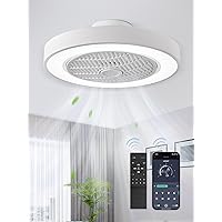 LEDIARY 20 Inch Low Profile Ceiling Fan With Light, Led Bladeless Ceiling Fan, Remote Control Enclosed Flush Mount Ceiling Fan With Timming, 3000-6000K, 6 Wind Speed, 3000LM, 57W-White