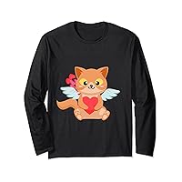 Cat Cupid Valentines Day Kitten Owner Lover Lady Mom Kitty Long Sleeve T-Shirt