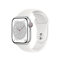 Watch Series 8 [GPS + Cellular 41mm] Smart Watch w/Silver Aluminum Case with White Sport Band - S/M. Fitness Tracker, Blood Oxygen & ECG Apps, Always-On Retina Display, Water Resistant