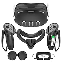 Relohas Deluxe VR Accessories for Meta Quest 3, 5 in 1 Silicone Protective Case Set for Oculus Quest 3, with Battery Opening Cover & Knuckle Straps Protector, VR Shell Cover, Face Cover (Black)