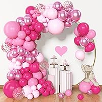 Amandir 153pcs Pink Balloon Garland Arch Kit, Different Sizes 18 12 10 5 inch Hot Pink Latex Metallic Confetti Pink Balloons for Birthday Princess Mother's Day Wedding Baby Shower Party Decorations