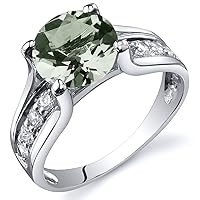 PEORA Green Amethyst Cathedral Solitaire Ring for Women 925 Sterling Silver, Natural Gemstone Birthstone, 1.75 Carats Round Shape 8mm, Sizes 5 to 9