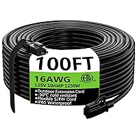 HUANCHAIN Indoor Outdoor Black Extension Cord 100 ft Waterproof, 16/3 Gauge Flexible Cold-Resistant Appliance Extension Cord Outside, 10A 1250W 16AWG SJTW, 3 Prong Heavy Duty Electric Cord, ETL