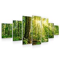 Startonight Large Canvas Wall Art - Sun Rays through Green Branches of Trees - Huge Framed Modern Set of 7 Panels 40