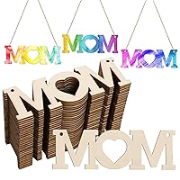 Mum 30Pcs Unfinished Wooden Mother's Day Gift Ornaments DIY Craft Mother Birthday Present-30Pack Paintable Blank Natural Mom Cutouts Hanging Wood Slices for Kids Art Crafts DIY Gift for Mom