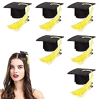 6-Pack Graduation Mini Cap Hair Clip with Yellow Tassel, Doctoral Cap Hairpins Graduation Hat Hair Clip - Black Mortarboard Hair Clips for Graduation Party Decorations and Accessories