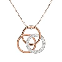 Certified 14K Gold Joint 3 Circle Pendant in Round Natural Diamond (0.24 ct) with White/Yellow/Rose Gold Chain Promise Necklace for Women