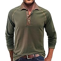 Men's Long Sleeve Polo Shirts Casual Slim Fit Basic Designed T Shirts Contrast Patchwork Pullover Tops Work Shirt