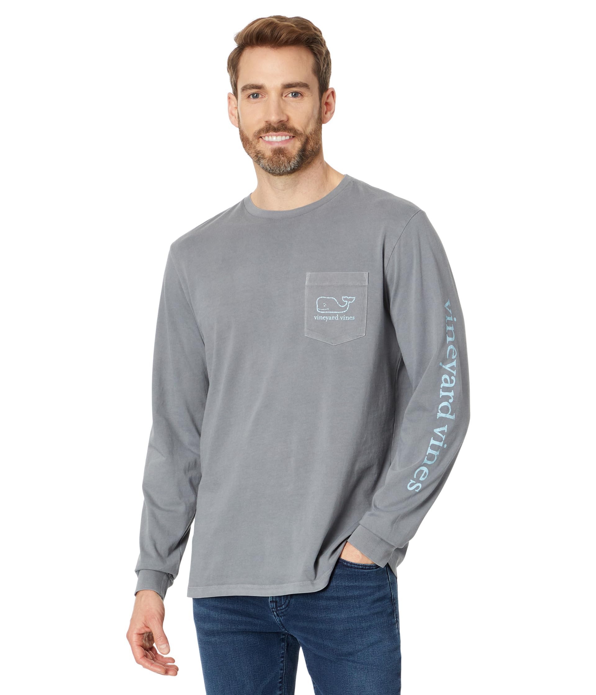 vineyard vines Men's Vintage Whale Garment Dyed Long-Sleeve Pocket Tee