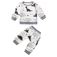 ACSUSS Toddler Boy Clothes Baby Dinosaur Outfit Cartoon Pattern Sweatshirt and Elastic Waistband Pants