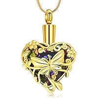 Heart Wings Urn Necklace for Ashes for Men Women Cremation Jewelry with Crystal Necklace Pendent Stainless Steel Keepsake Memorial Urn Lockets