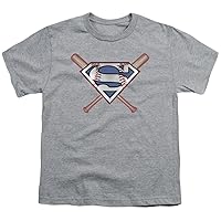Superman Youth Size Crossed Baseball Bats Kids Gray T-Shirt Tee, Youth Small (6-8)