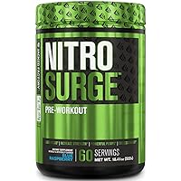 Jacked Factory NITROSURGE Pre Workout Supplement - Energy Booster, Instant Strength Gains, Clear Focus, & Intense Pumps - NO Booster & Powerful Preworkout Energy Powder - 60 Servings, Blue Raspberry