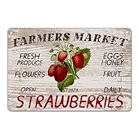 Retro Strawberries Tin Sign Daily Eggs Honey Metal Plaque Farm Fresh Fruit Metal Plate Sign Farm Fresh Fruit Decor Plaque Sign Haning Poster for Study Room Homeschool Study Room Back Patio 8x12in